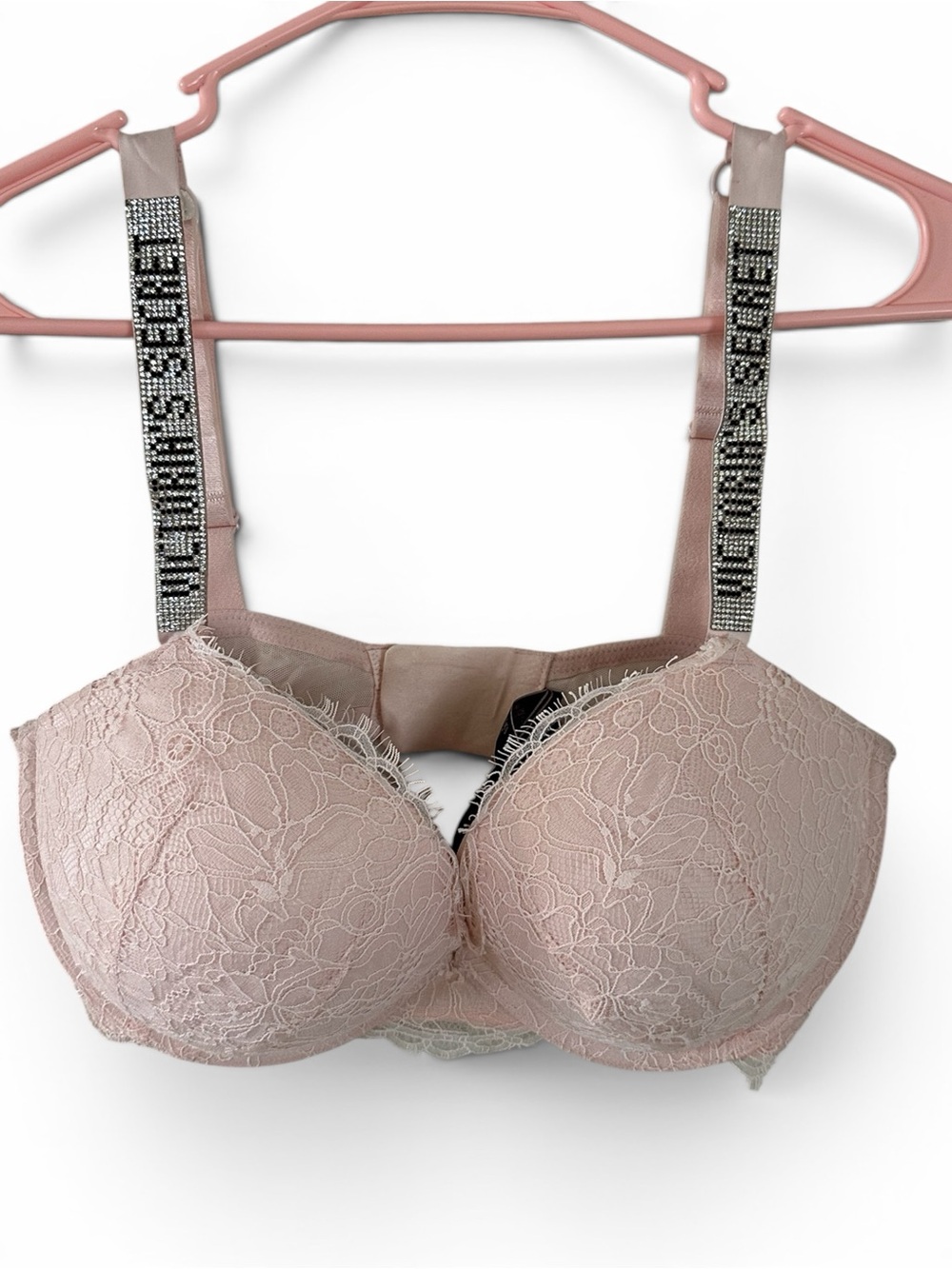 Victoria's Secret Blush Pink Lace Bra with Embellished Straps